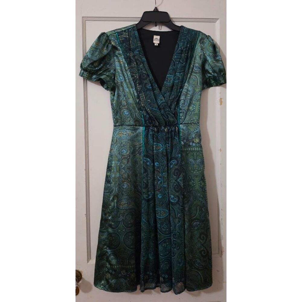 Teal Silk Paisley Dress with Chiffon in the middle Size 6 Fall Dress